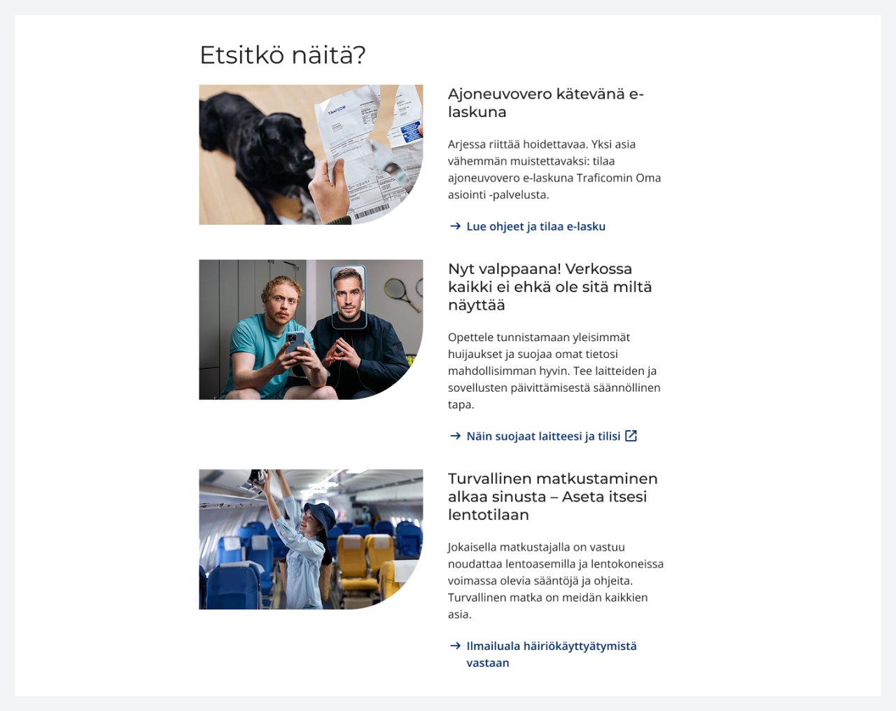Esimerkkikikuva kuvallisesta nostosta perussivun sivupohjalla. Nostoja on kolme ja ne ovat allekkain.