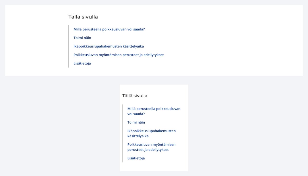 Esimerkkkuva sisällysluettelosta, jossa on otsikko ja viisi sisältökohtaa.
